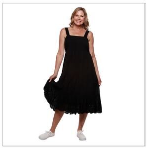 Linda Anderson Black Cotton Eyelet Tiered Sundress Size Xl